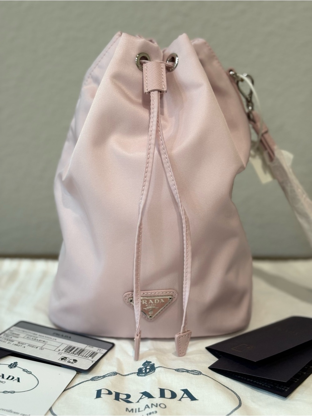 Prada Pale Pink Drawstring Mini pouch Bag